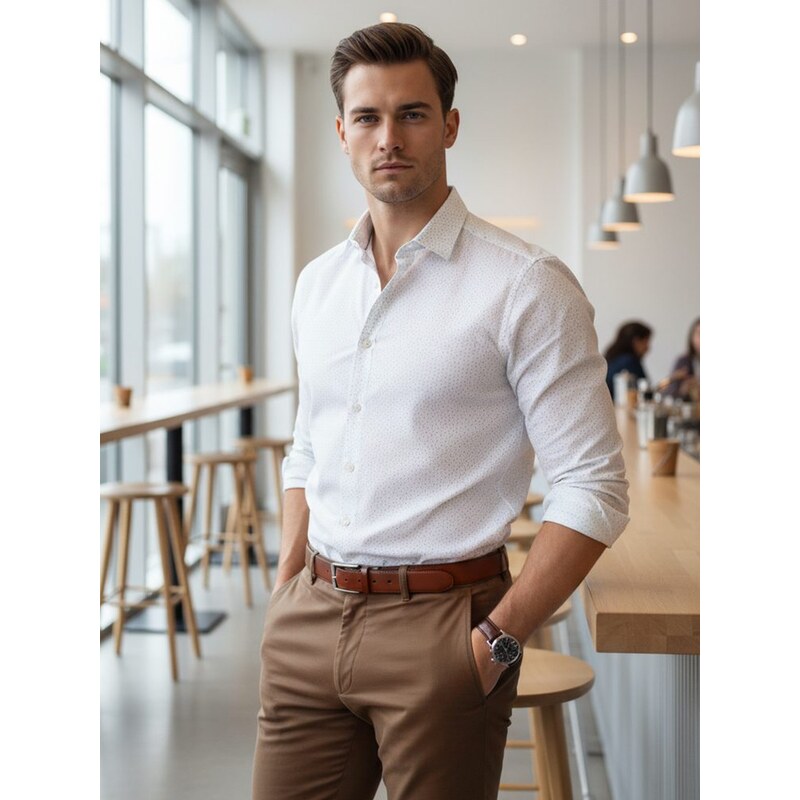 Dstreet Biela slim fit pánska košeľa so originálnym vzorom 67758686