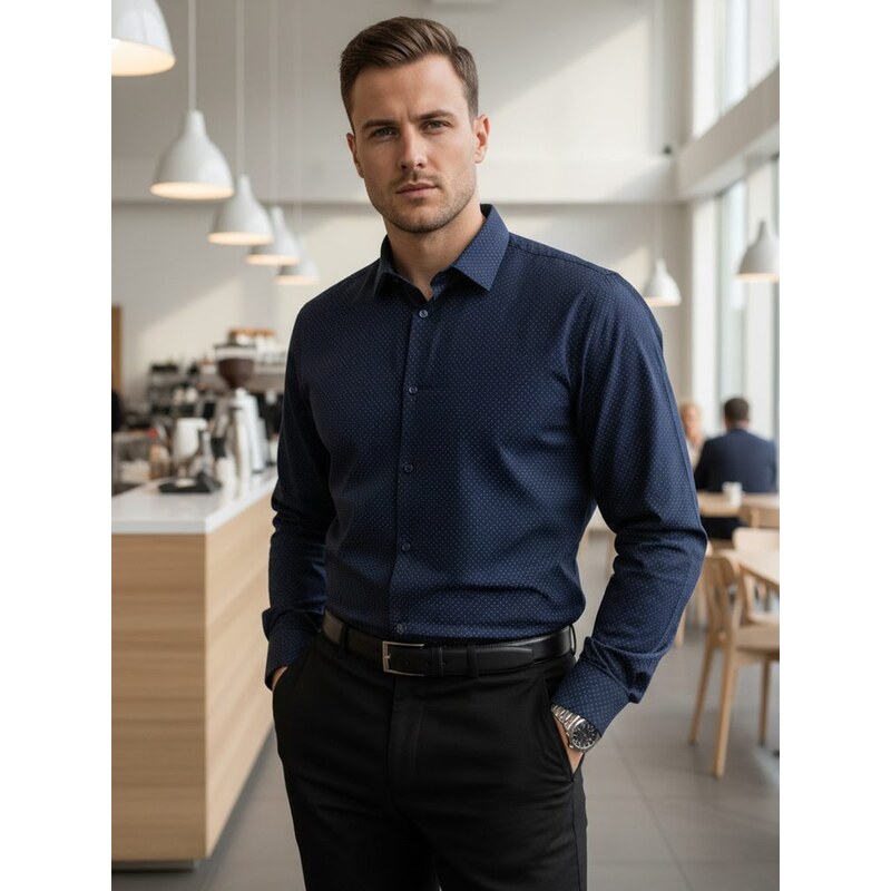 Dstreet Granátová slim fit košeľa so originálnym modrým vzorom 67759890