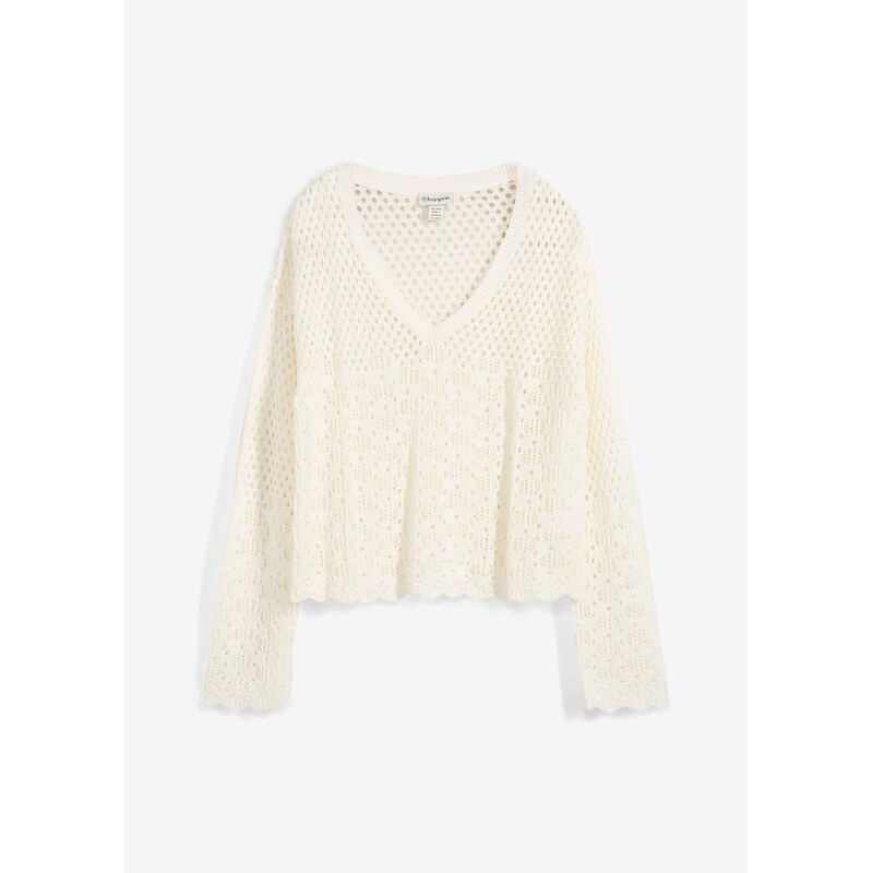 bonprix Ľahký ažúrový pulóver, farba biela 62972378