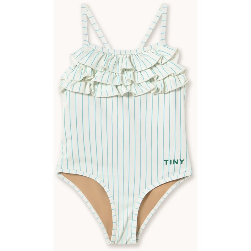 Jednodielne detské plavky Tinycottons CYAN FINE STRIPES SWIMSUIT 67762183