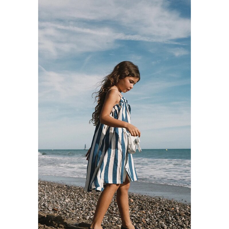 Detské šaty s prímesou ľanu Tinycottons LIGHT NAVY STRIPES DRESS 67762232