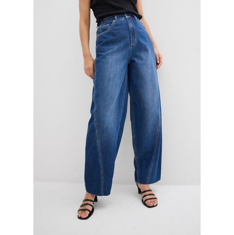 bonprix Balónové džínsy, vysoký pás, super soft, farba modrá 62055617