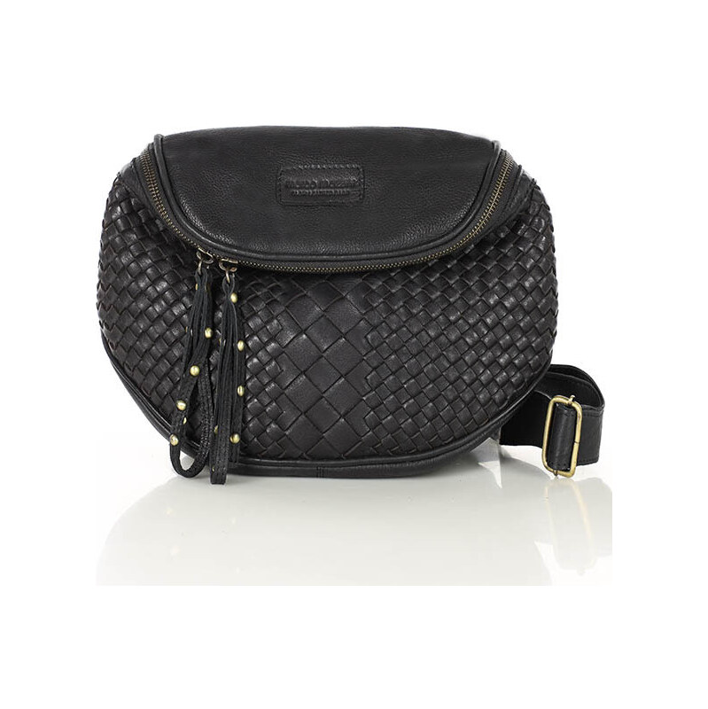 MARCO MAZZINI Kožená taška cez rameno so širokým popruhom | čierna 67763088