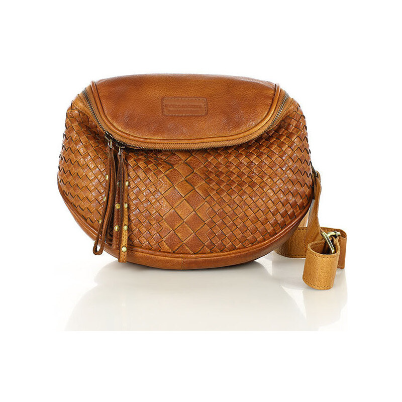 MARCO MAZZINI Kožená taška cez rameno so širokým popruhom | koňak VS8b 67763089