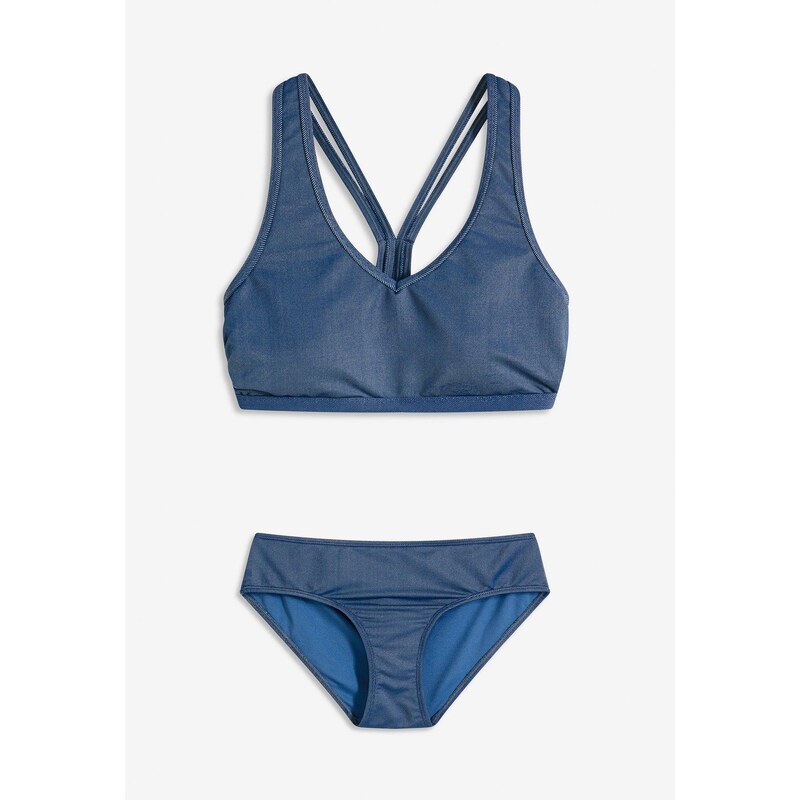 bonprix Bikiny bustier, v džínsovom vzhľade (2-dielne), farba modrá 64226301