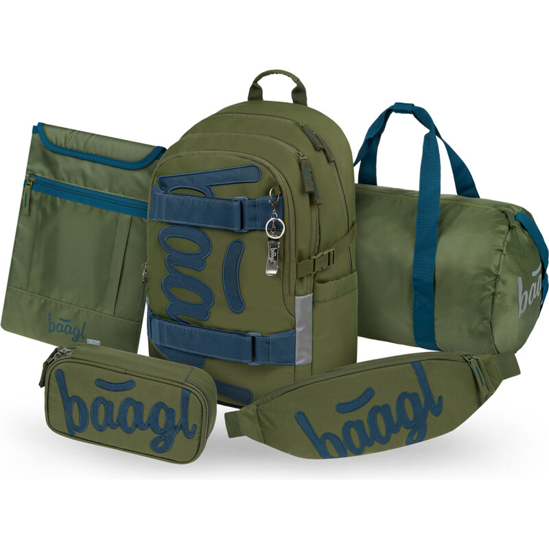 BAAGL SET 5 Skate Olive: batoh, penál, sportovní taška, ledvinka, obal 68436536