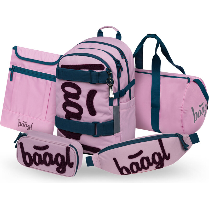 BAAGL SET 5 Skate Rose: batoh, penál, sportovní taška, ledvinka, obal 68436538