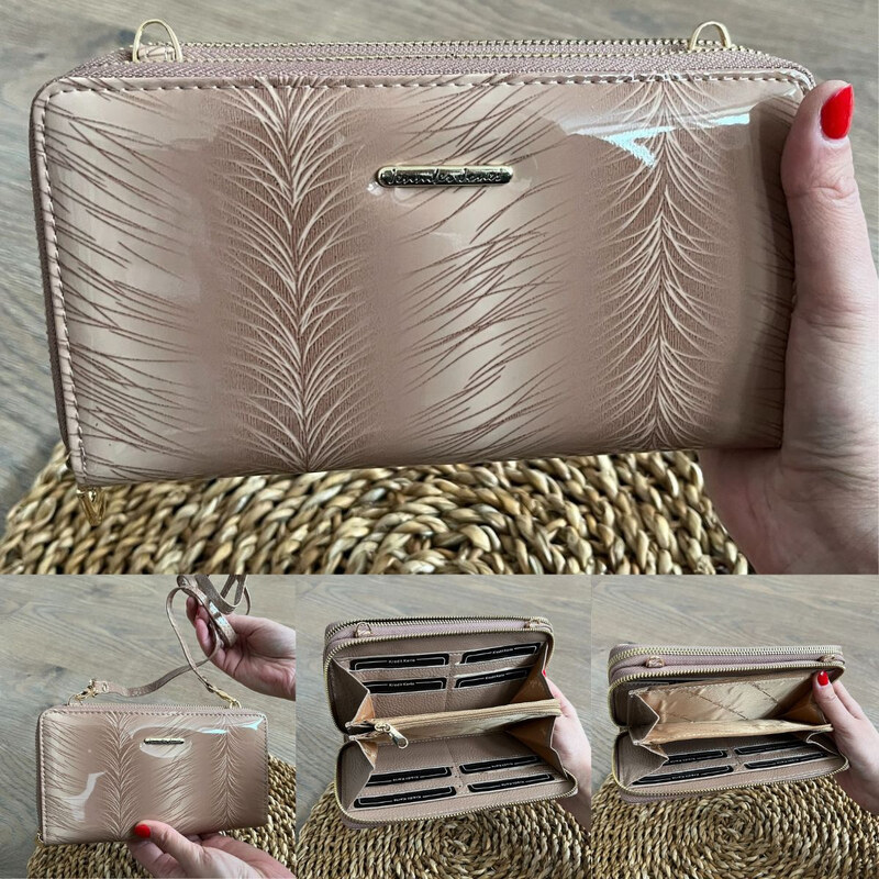 Jennifer Jones Dámska kožená kabelka-peňaženka béžová KIM 67454713