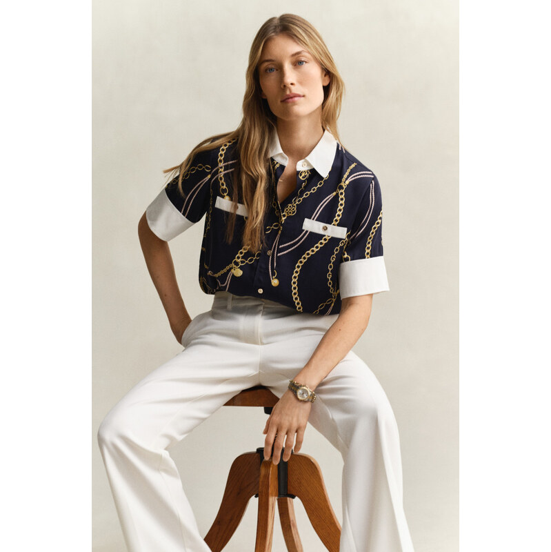 BLÚZKA GANT REG PRINTED CONTRAST SS BLOUSE EVENING BLUE 67768216