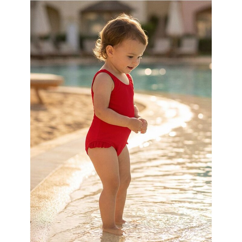 Sinsay - Jednodielne plavky s ozdobnými volánmi - červená 67769567