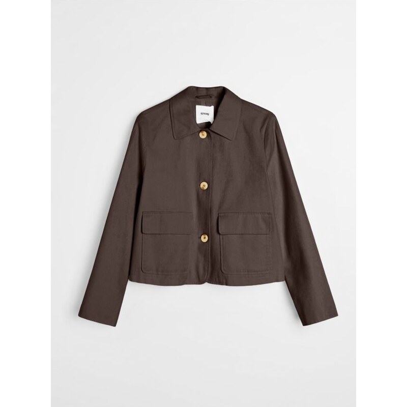 Sinsay - Bavlnená bunda s golierom a twill úpravou - hnedá 67769680