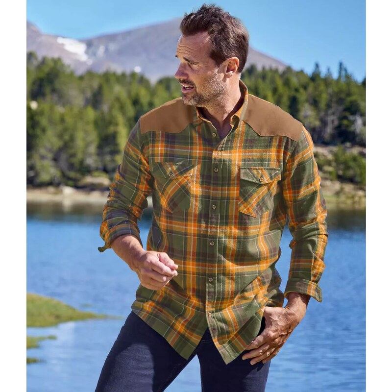 Flanelová košeľa s prvkami z imitáciou semišu Atlas For Men Kostkovaná 66678749