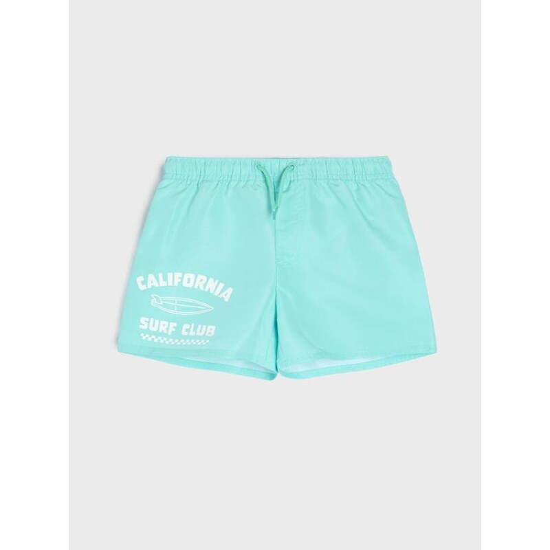 Sinsay - Plážové šortky s nápisom California Surf Club - bledozelená 67776649
