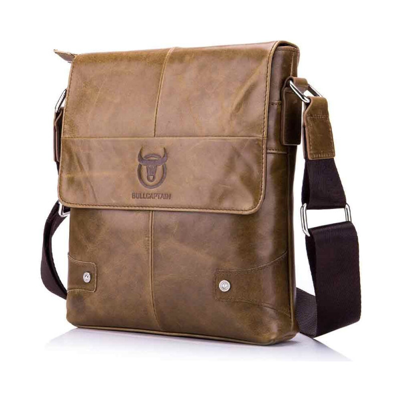 Bullcaptain pánska kožená messenger taška Folcuin Khaki 65226993