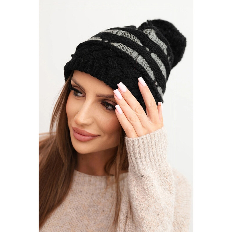 K-Fashion Dámska zimná pletená čiapka s bambulou a pleteným vzorom 67778744