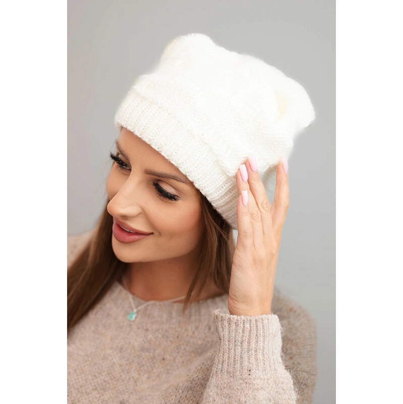 K-Fashion Dámska zimná vlnená čiapka s ozdobným vzorom K451 ecru 67778868