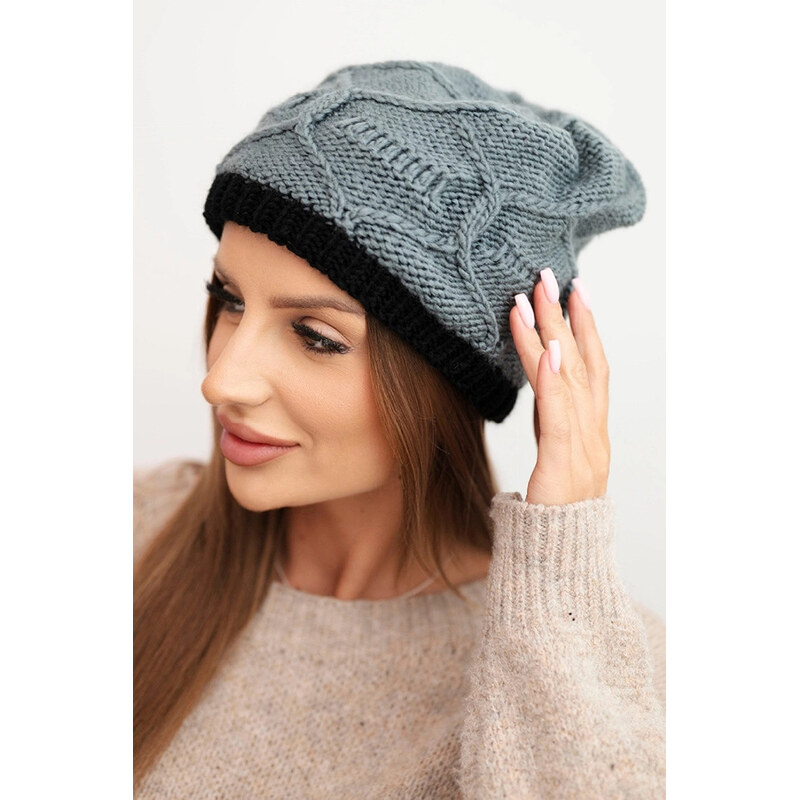 K-Fashion Dámska zimná vlnená čiapka s pleteným vzorom K443 sivá 67778873