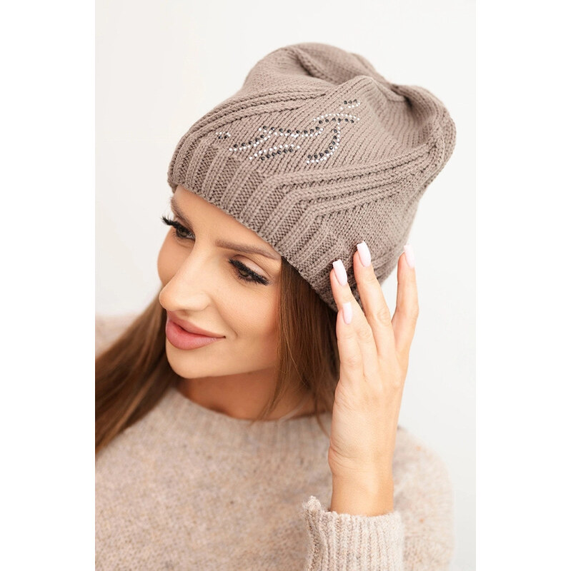 K-Fashion Dámska zimná čiapka s vlnou voľného strihu K442 cappuccino 67778879