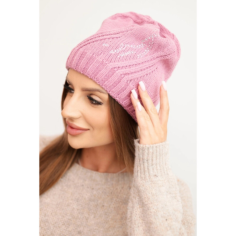 K-Fashion Dámska zimná čiapka s vlnou voľného strihu K442 ružová 67778883