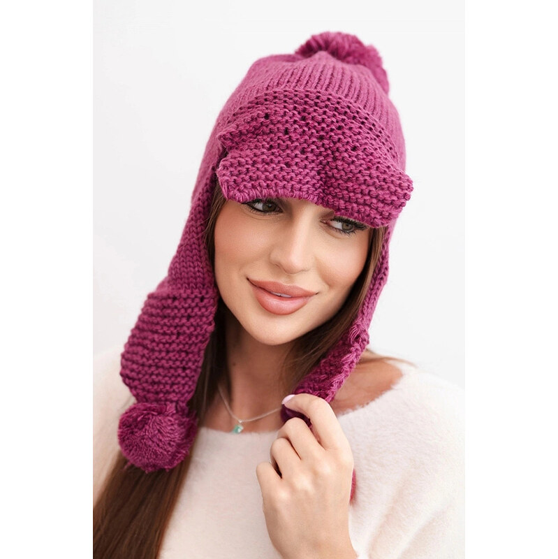 K-Fashion Dámska zimná vlnená čiapka s bambulou a kšiltom K475 tmavo 67778897