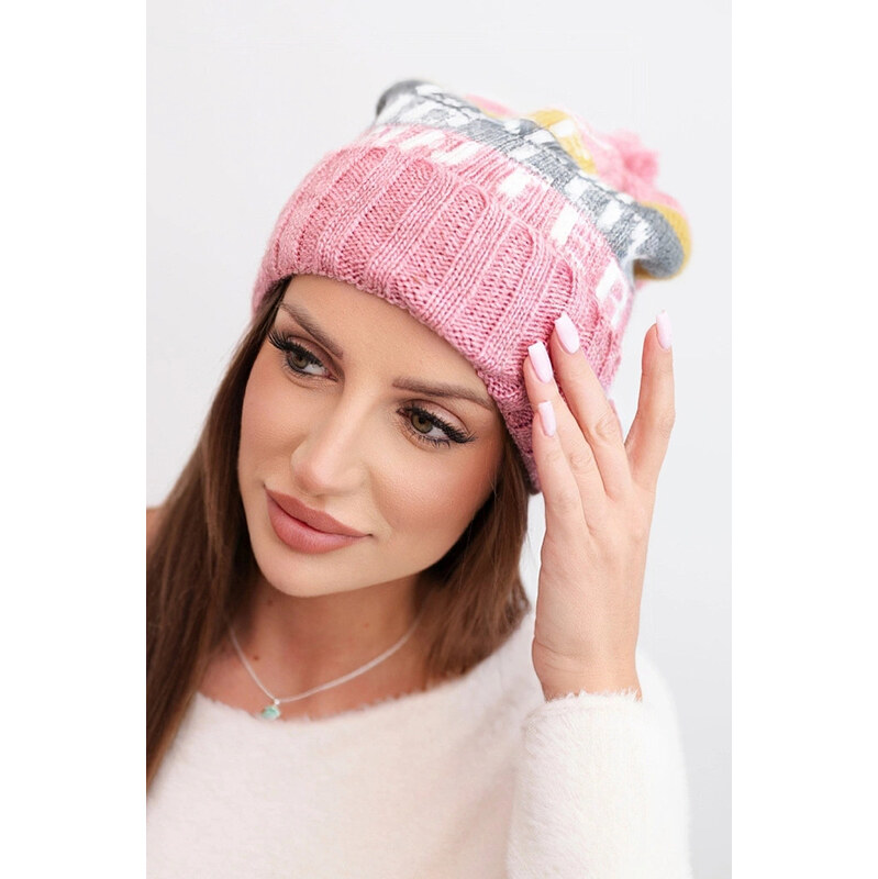 K-Fashion Dámska zimná čiapka s vlnou a nápisom s veľkou bambulou K422 67778930