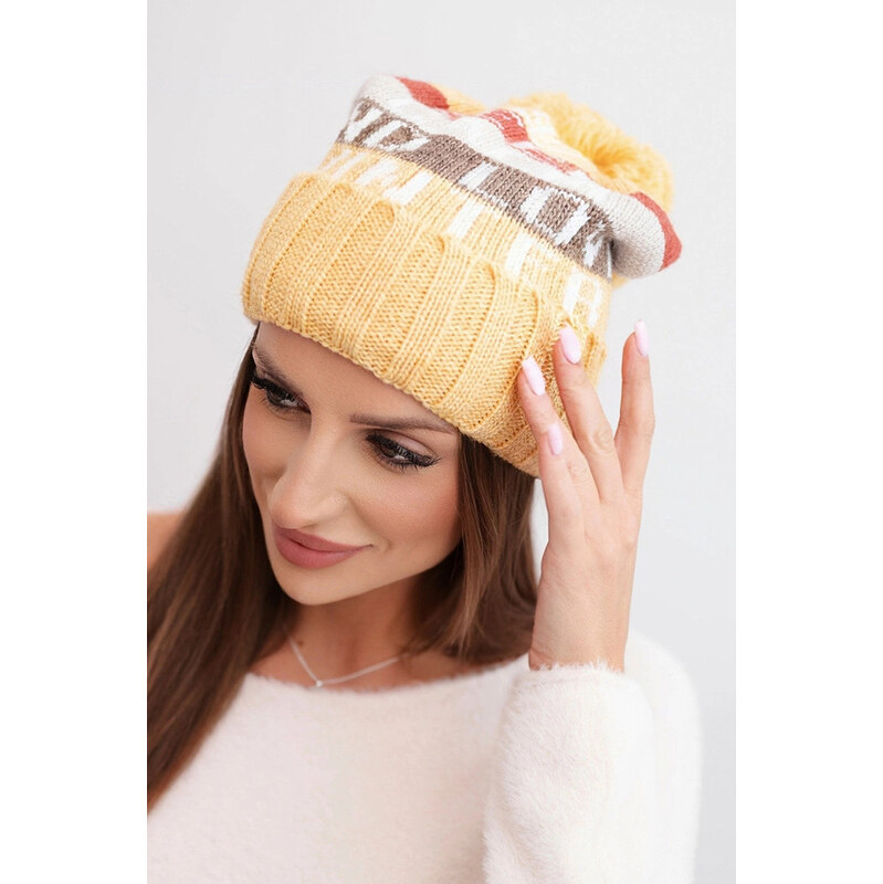 K-Fashion Dámska zimná čiapka s vlnou a nápisom s veľkou bambulou K422 67778934