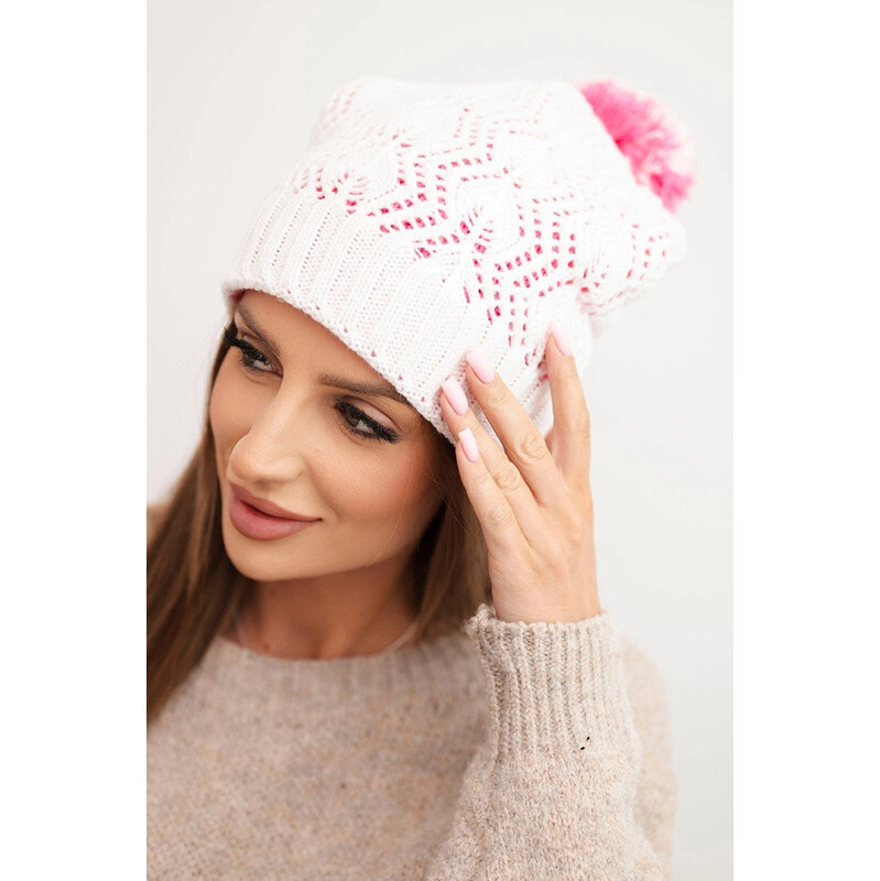 K-Fashion Dámska zimná čiapka s vlnou z ozdobného úpletu s bambulou 67778943