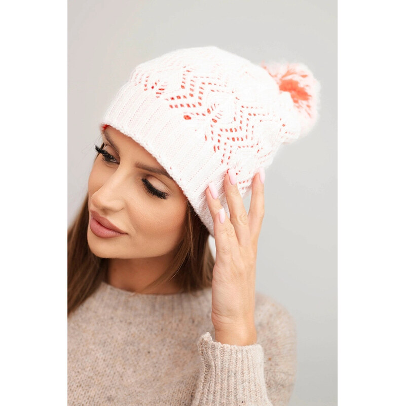 K-Fashion Dámska zimná čiapka s vlnou z ozdobného úpletu s bambulou 67778945