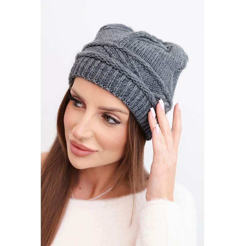 K-Fashion Dámska zimná čiapka z vlny a s pleteným vzorom K428 graphite 67779073