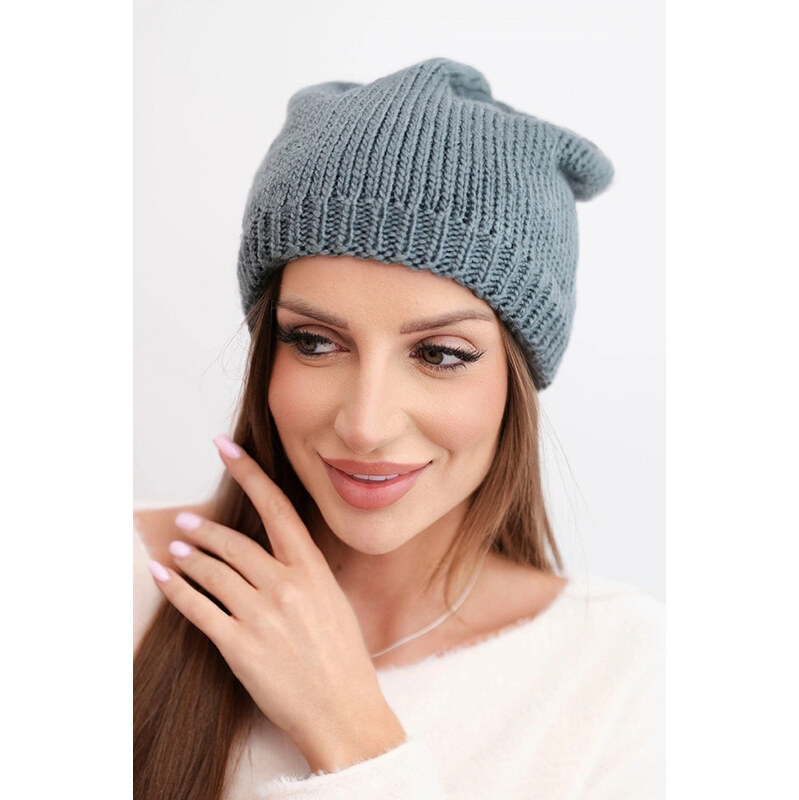 K-Fashion Dámska zimná čiapka s ušami a rebrovaným vzorom K440 67779171