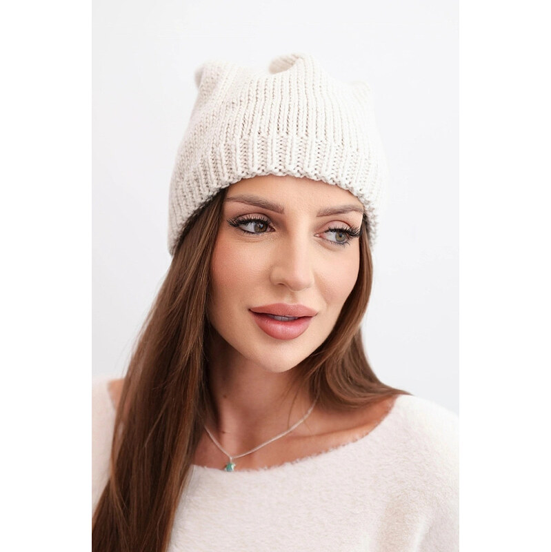 K-Fashion Dámska zimná čiapka s ušami a rebrovaným vzorom K440 beige 67779173