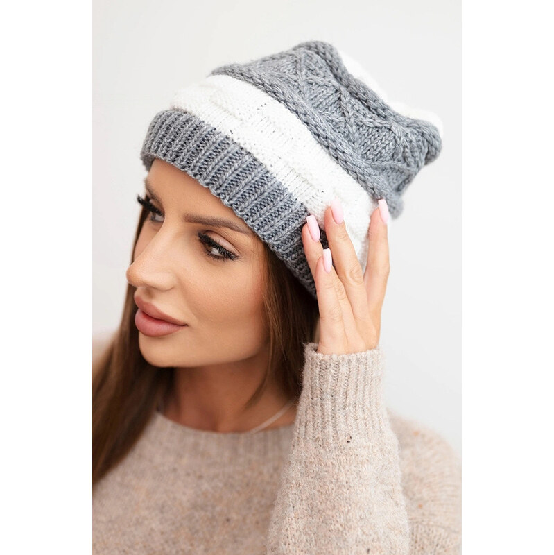 K-Fashion Dámska zimná pletená čiapka s ozdobným vzorom K446 biela + 67779181