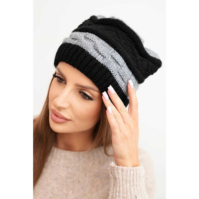 K-Fashion Dámska zimná vlnená čiapka s ozdobným vzorom K446 sivá + 67779177
