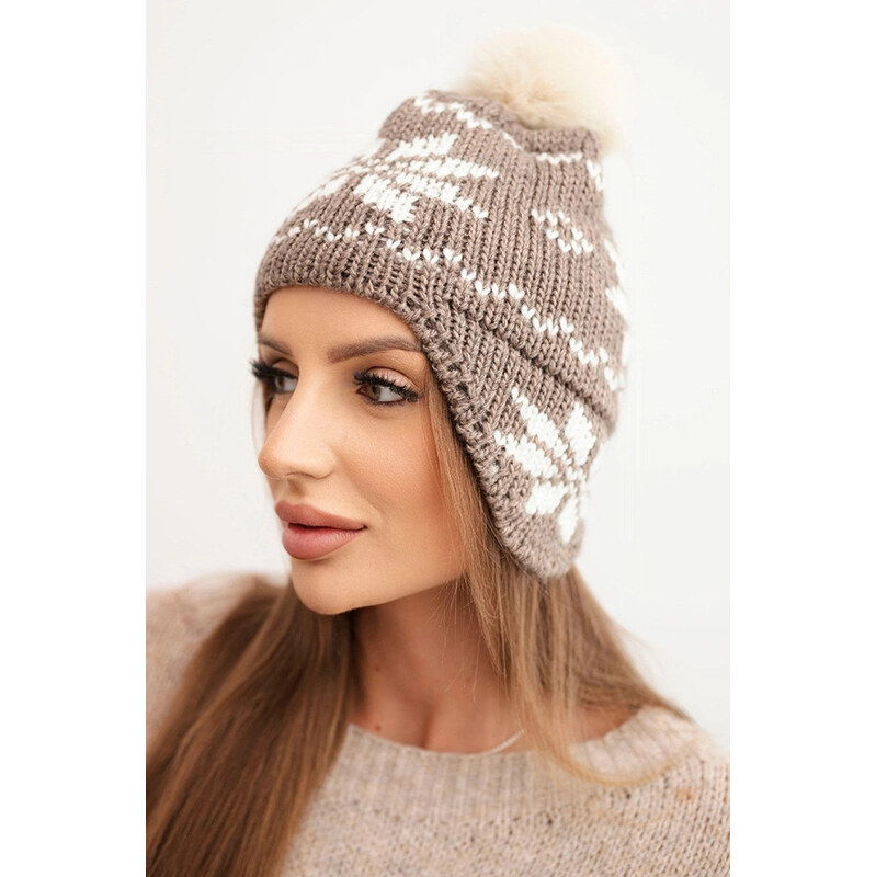 K-Fashion Dámska zimná vlnená čiapka s motívom snehovej vločky a 67779192
