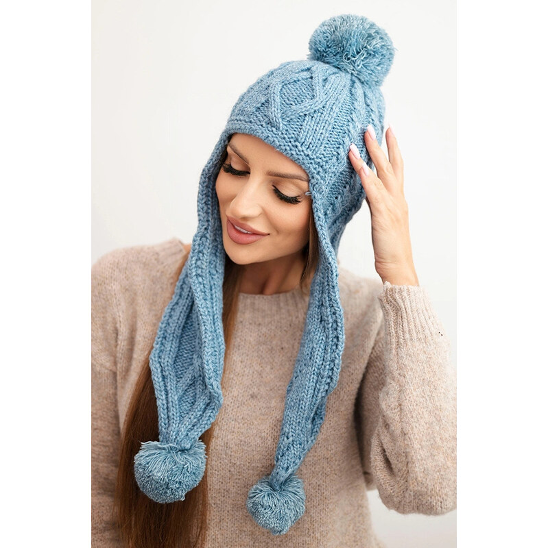 K-Fashion Dámska zimná vlnená čiapka s bambuľkami a predĺženými bokmi 67779198