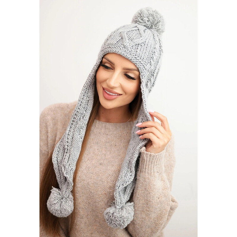 K-Fashion Dámska zimná vlnená čiapka s bambuľkami a predĺženými bokmi 67779196