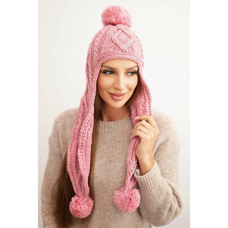 K-Fashion Dámska zimná vlnená čiapka s bambuľkami a predĺženými bokmi 67779197