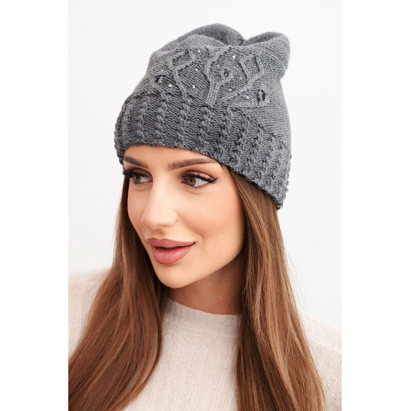 K-Fashion Dámska zimná čiapka s vlnou zdobená flitrami a pletením K473 67779277