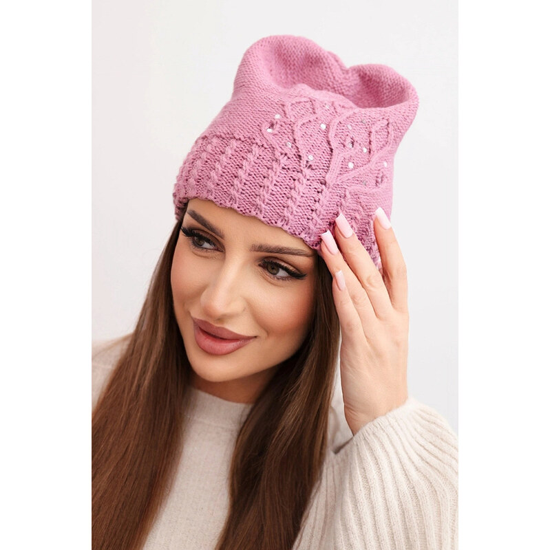 K-Fashion Dámska zimná čiapka s vlnou zdobená flitrami a pleteninou 67779278