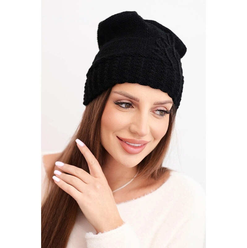 K-Fashion Dámska zimná vlnená čiapka s ozdobným razením K474 čierna 67779295