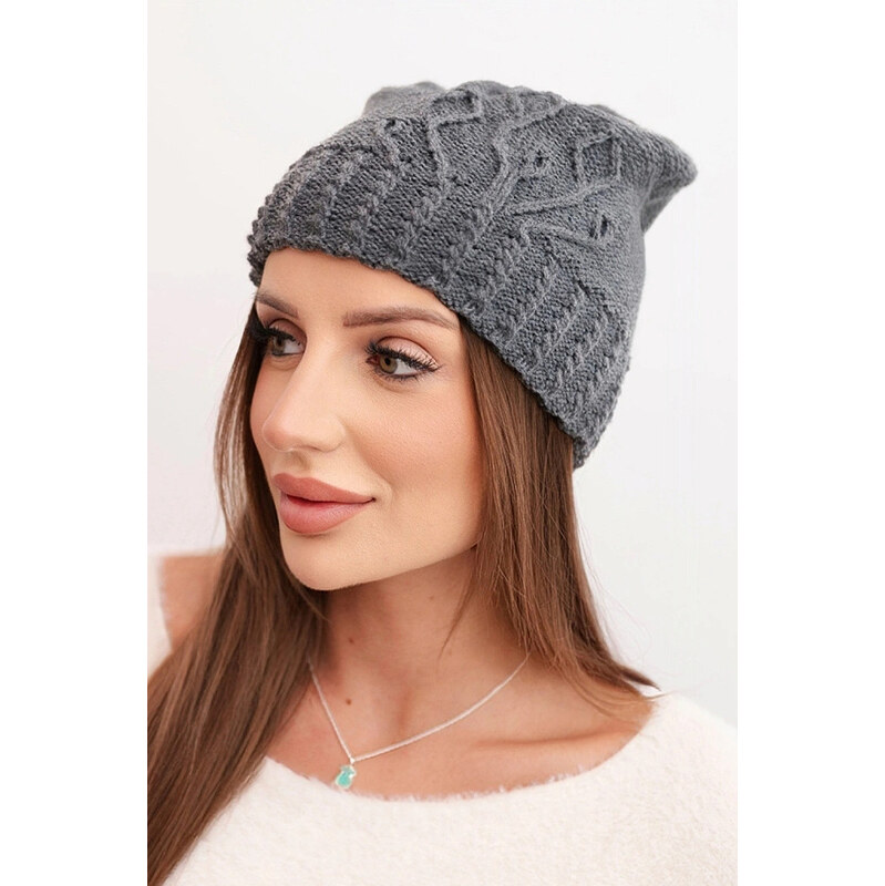 K-Fashion Dámska zimná vlnená čiapka s ozdobným potlačou K474 graphite 67779296