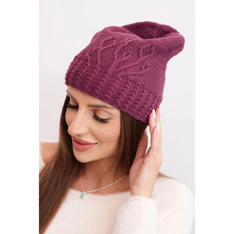 K-Fashion Dámska zimná vlnená čiapka s ozdobným potlačou K474 tmavo 67779297