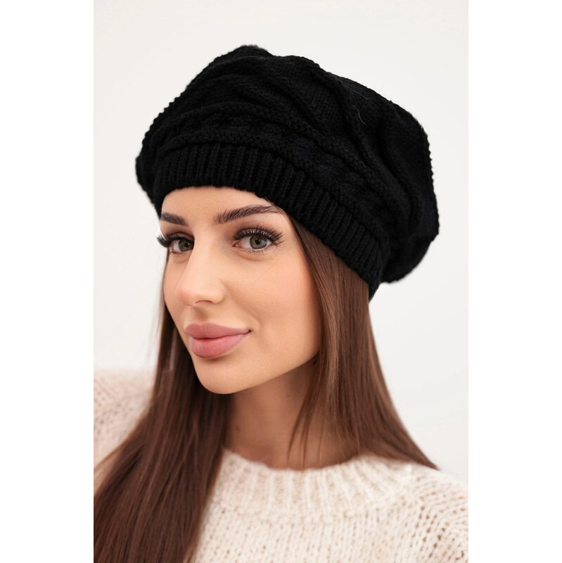 K-Fashion Dámska zimná pletená čiapka s ozdobným vzorom K378 čierna 67779417