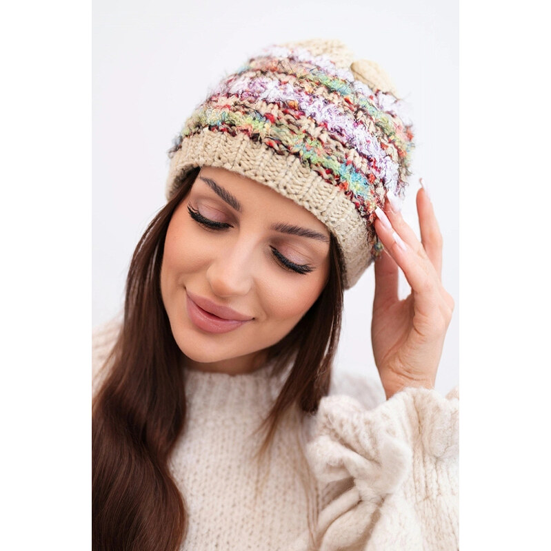 K-Fashion Dámska zimná čiapka s farebným vláknom a elastickou šnúrkou 67779474