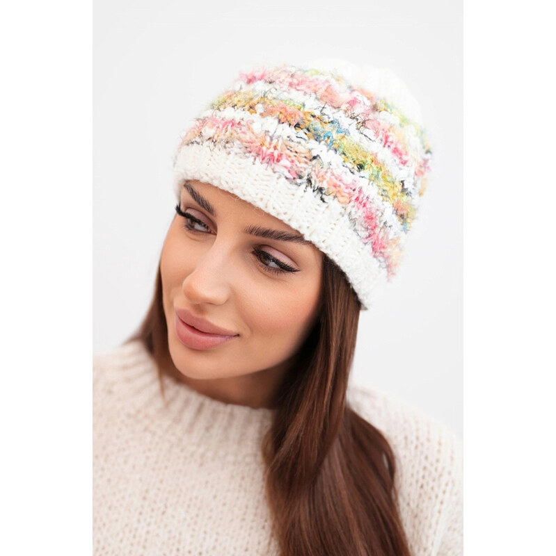 K-Fashion Dámska zimná čiapka s farebným vláknom a elastickou šnúrkou 67779476