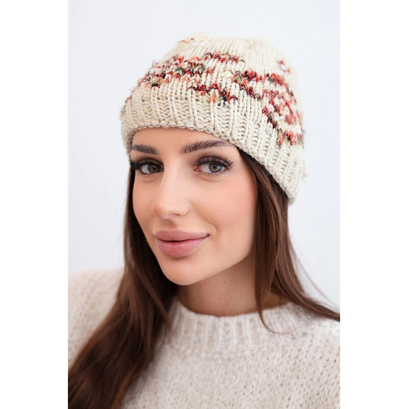 K-Fashion Dámska zimná čiapka s farebnými vzormi a hrubým úpletom K353 67779487
