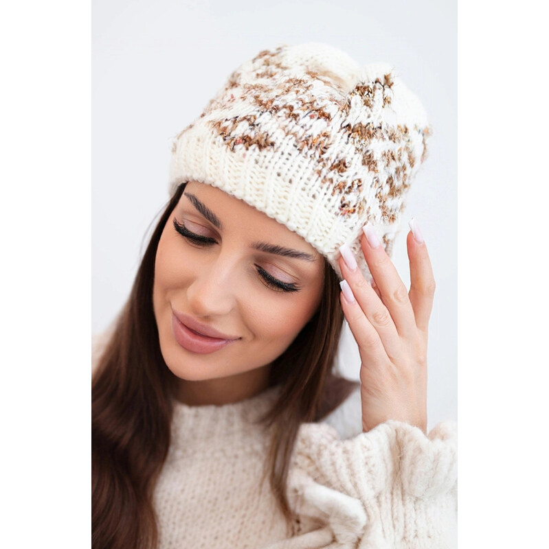 K-Fashion Dámska zimná čiapka s farebnými vzormi a hrubým úpletom K353 67779491