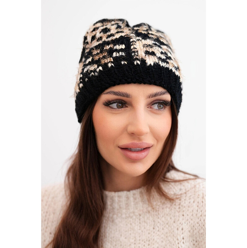 K-Fashion Dámska zimná čiapka s farebným vláknom a hrubým okrajom K355 67779497