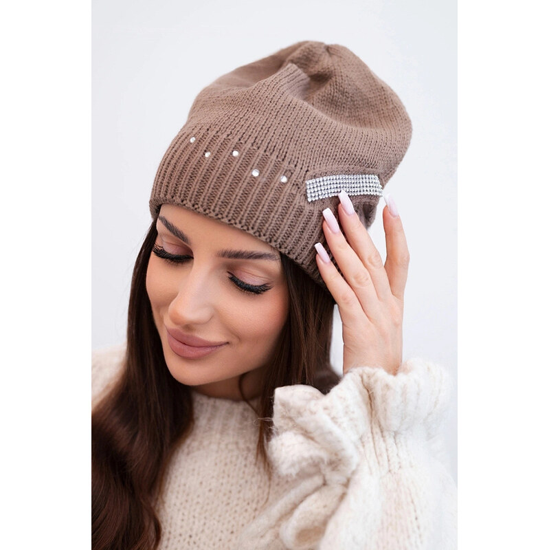 K-Fashion Dámska zimná vlnená čiapka s ozdobným pásom so zirkónmi K402 67779507