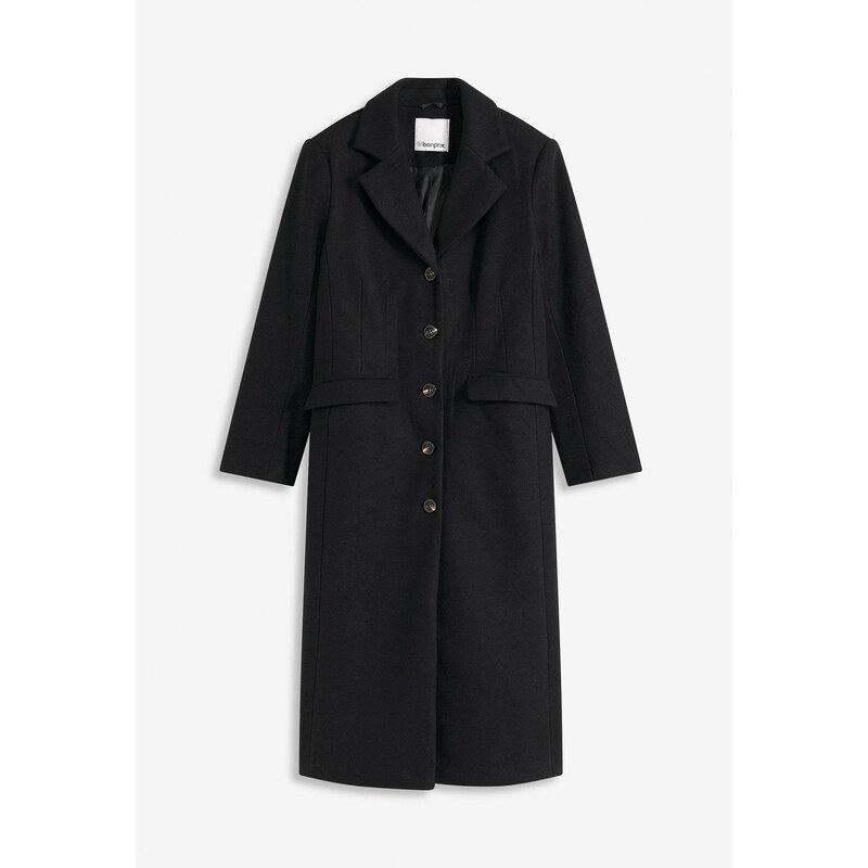 bonprix Kabát z imitácie vlny v maxi dĺžke, farba čierna 60290591